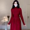 Apricot Long-sleeved Base Semi-turtleneck Knitted Dress for Women's Autumn and Winter Inner Fit Slim-fitting High-waisted A-word Sweater Long Skirt