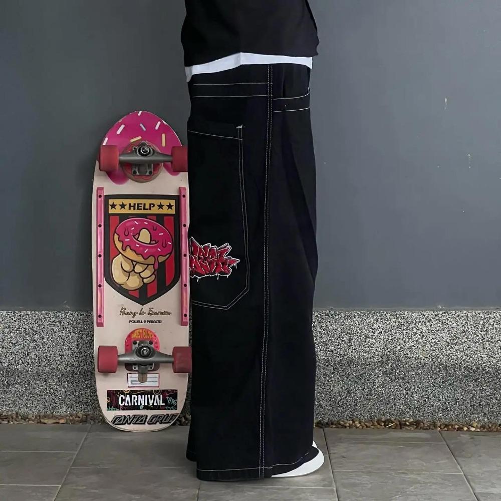 ZYLLO Hip Hop Y2k New Color Wexwear Embroidered Baggy Jeans Streetwear Jeans Men Women High Waist Wide Trouser Harajuku Black Pants