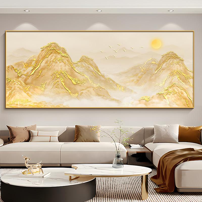 Golden Mountain Luxury Wall Art: Modern Sofa Backdrop for Living Room or Office