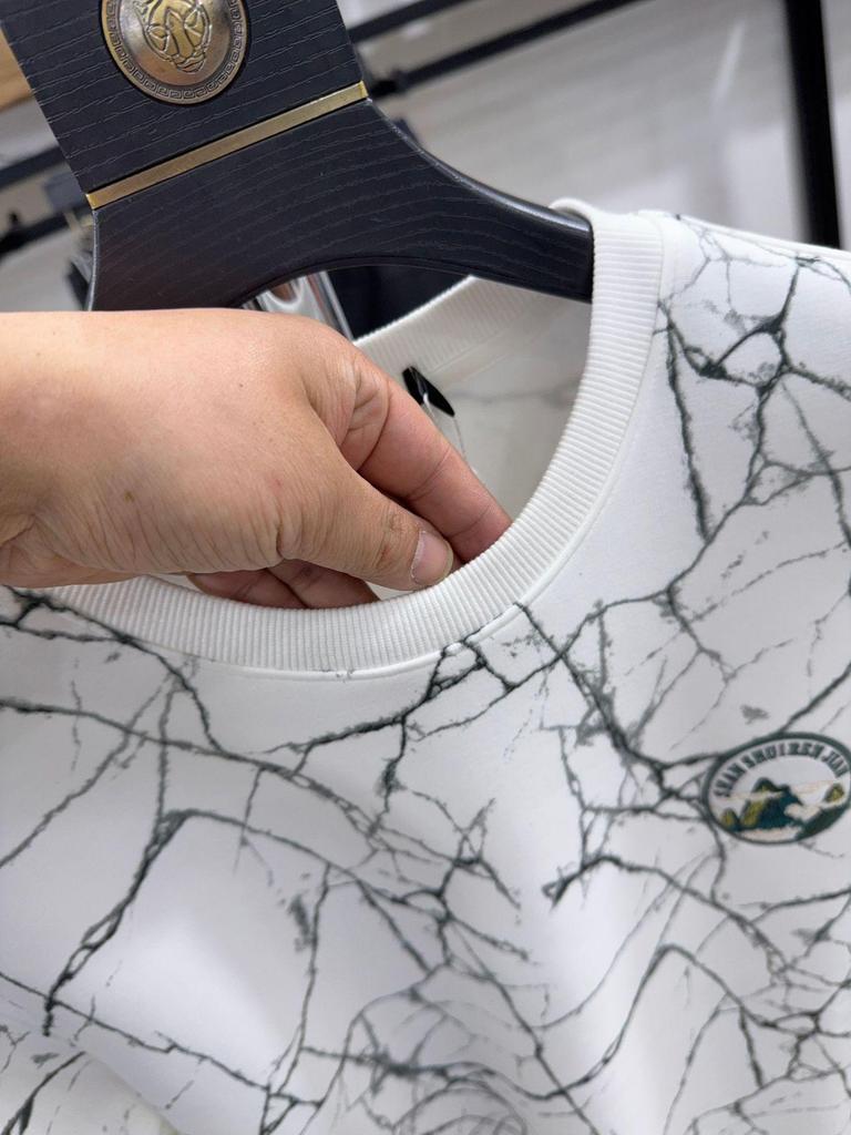 H Family Marble Print Casual Round Neck Hoodie - Warm, Long Sleeve Pullover for Men (3U063)