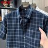 Hengyuanxiang Men's Plaid Cotton Short-Sleeve Shirt