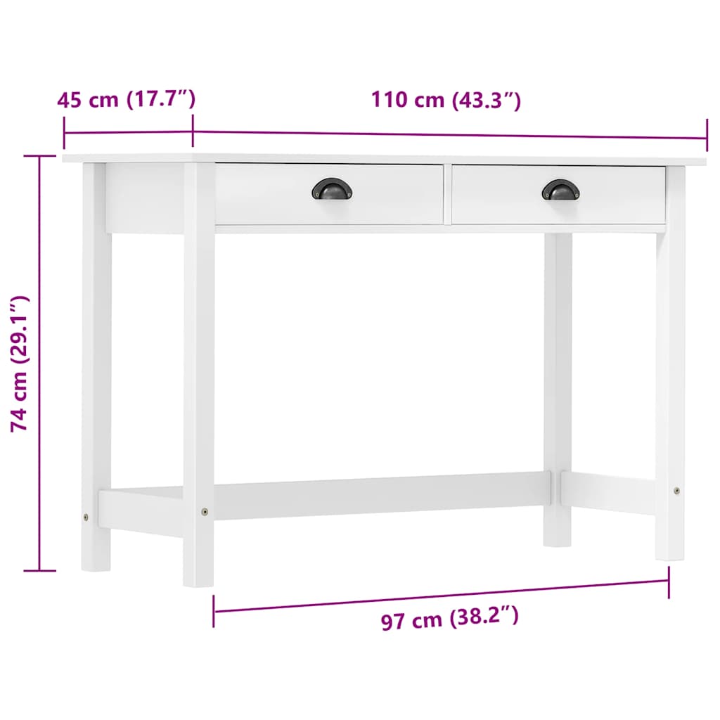 Hill Console Table with 2 Drawers 110 X 45 X 74 Cm Pine Wood