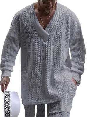 Herren Europäisches V-Ausschnitt 3D Jacquard Langarm Freizeit Oberteil für den Herbst
