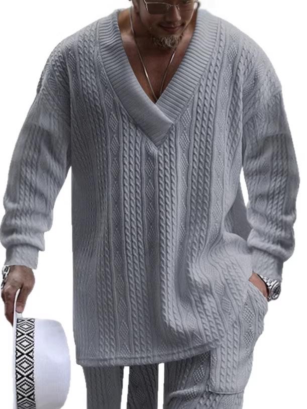 

Men s European V-Neck 3D Jacquard Long Sleeve Casual Top for Autumn M білий