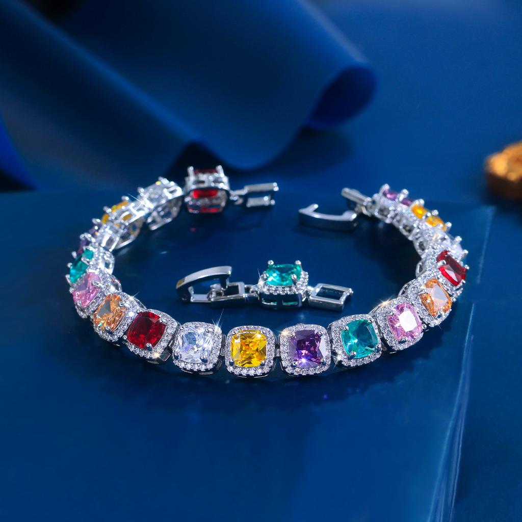 Light Luxury Jewelry Dopamine Geometric Sugar Cube Zircon Bracelet Jewelry Women'S Design High-End Full Diamond Jewelry