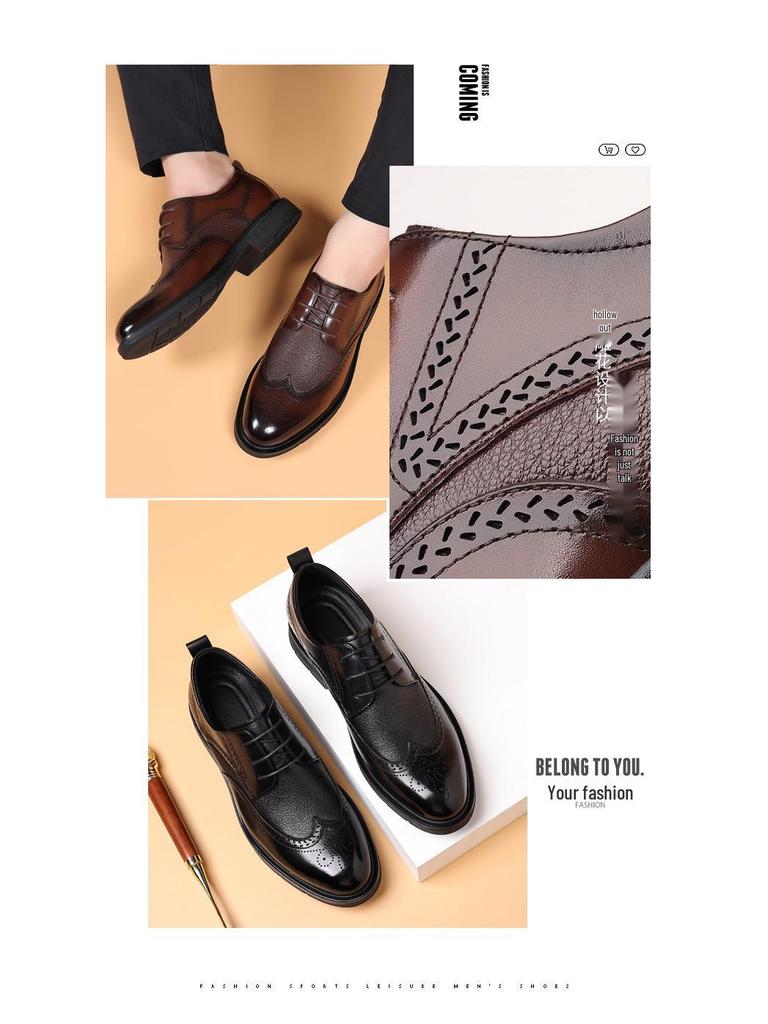 Men's Spring Business Brogue Leather Shoes - Genuine Leather Hollow Sandals