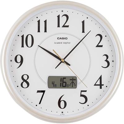 Wall Clock, Radio-Controlled, White/Champagne Color, Analog, Calendar, IC-1001J-9JF
