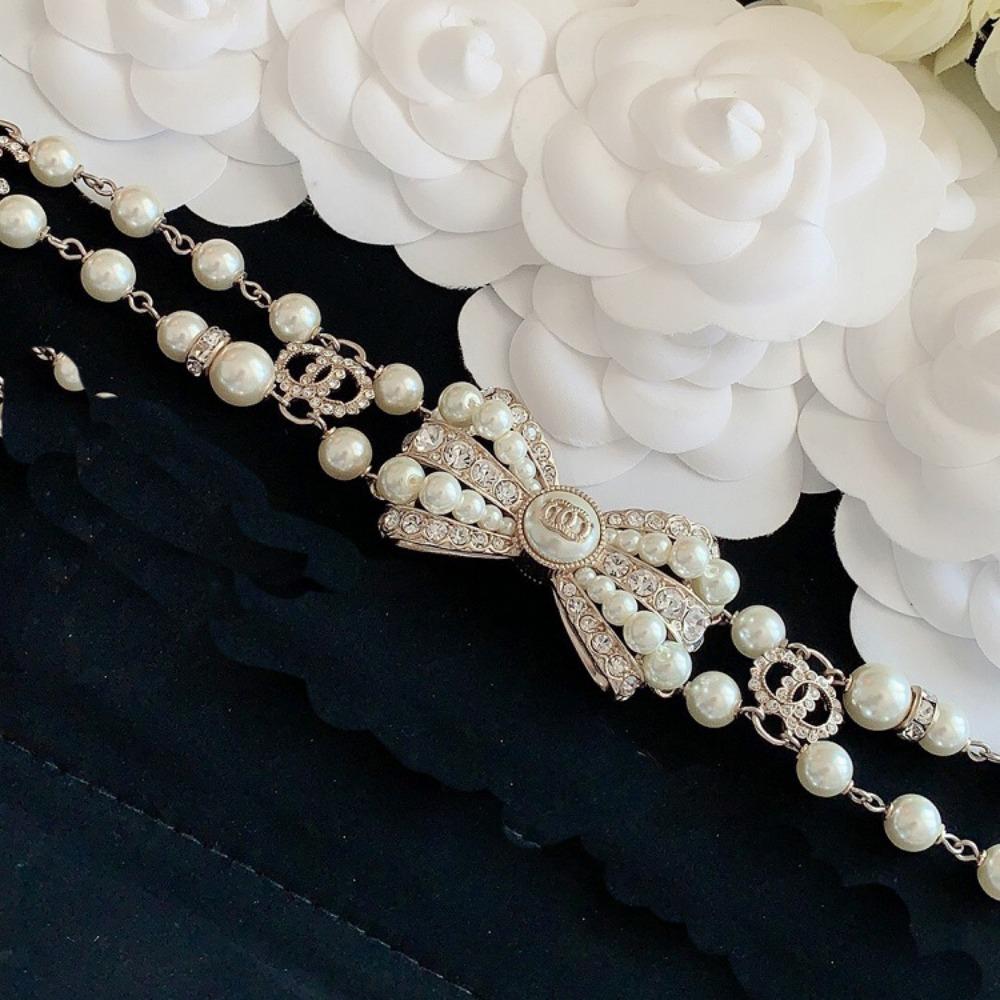 Xiangjia Xiaoxiangfeng Bow Short Collarbone Necklace Brooch Women's Simple Stud Earrings