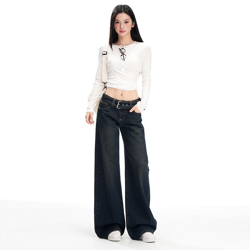 

Spicy Girl 2025 Autumn Women s Retro Wide-Leg Low-Rise Jeans XL