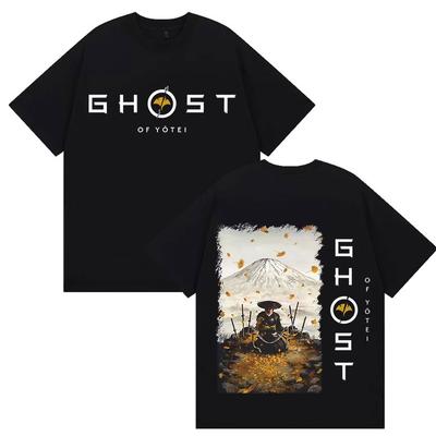 Japanese Game Ghost of Yotei Graphic 100%cotton Men's Shirt Ukiyo-e Style O-Neck Short Sleeve Women's Fashion Oversized Tshirt