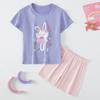 2 Piece Children's Casual Fashion Suit Girl Sweet And Lovely Bow Round Neck Shirt Comfortable And Versatile Elastic Waist Shorts