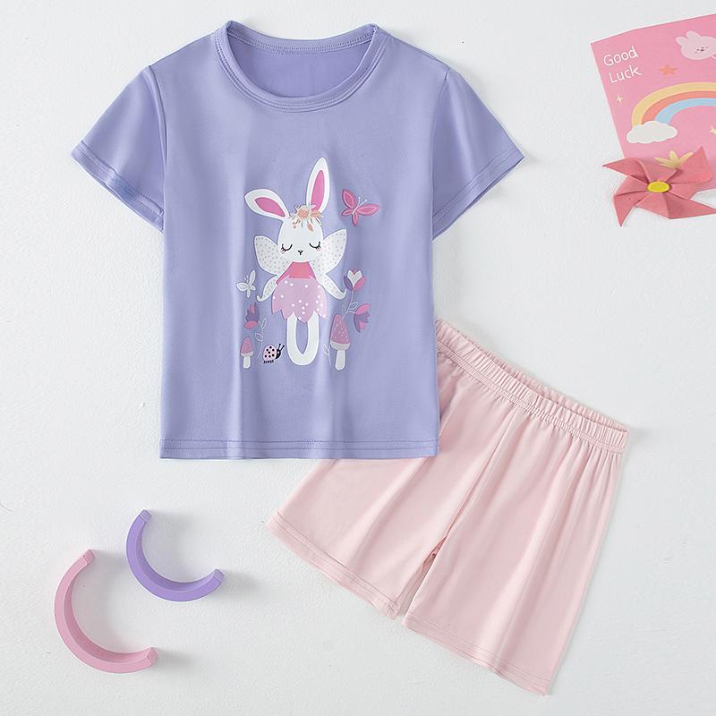 2 Piece Children's Casual Fashion Suit Girl Sweet And Lovely Bow Round Neck Shirt Comfortable And Versatile Elastic Waist Shorts