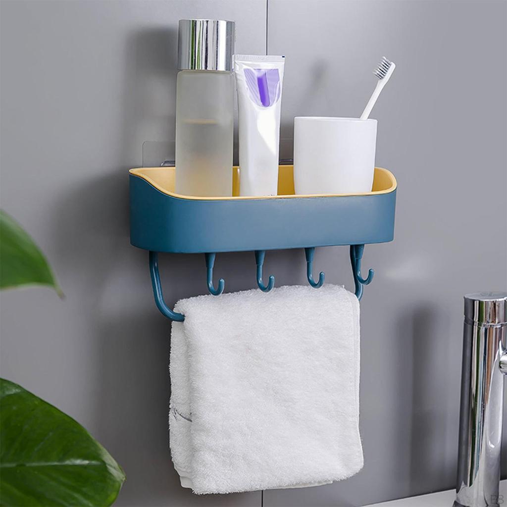 Self Shower Caddy Shelf, Save Space No Punching with 5 Hooks Racks Holders Shelf Organizer
