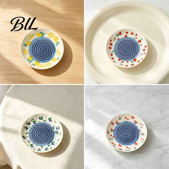 Manual Kitchen Grinding Tool Ceramic Garlic Grater Plate, Fruit Print Ginger Cheese Grinder, Mincer Multi-function Dish for Onion, Lemon, Vegetables,
