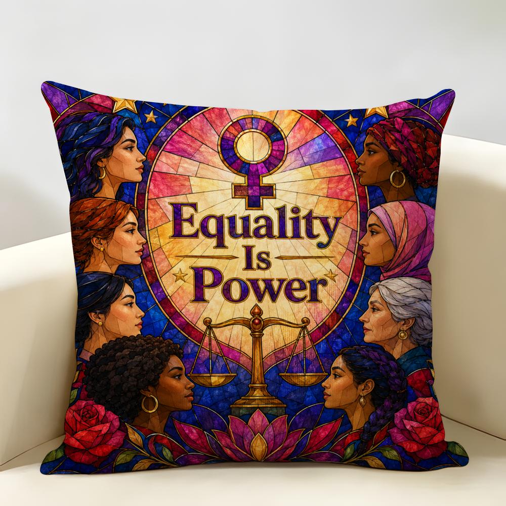 Equality Is Power Cushion Cover Durable Hypoallergenic Organic Linen Pillow Cover Short Size Washable Skin-Friendly