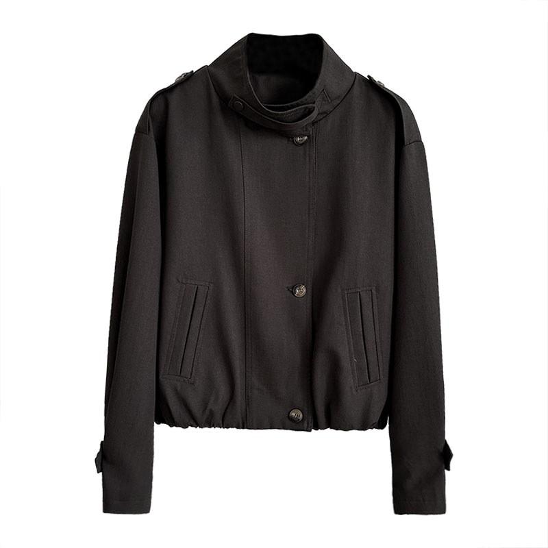 Womens Korean Style Stand Collar Loose Trench Coat Lightweight Casual Outerwear In Beige Gray Taupe