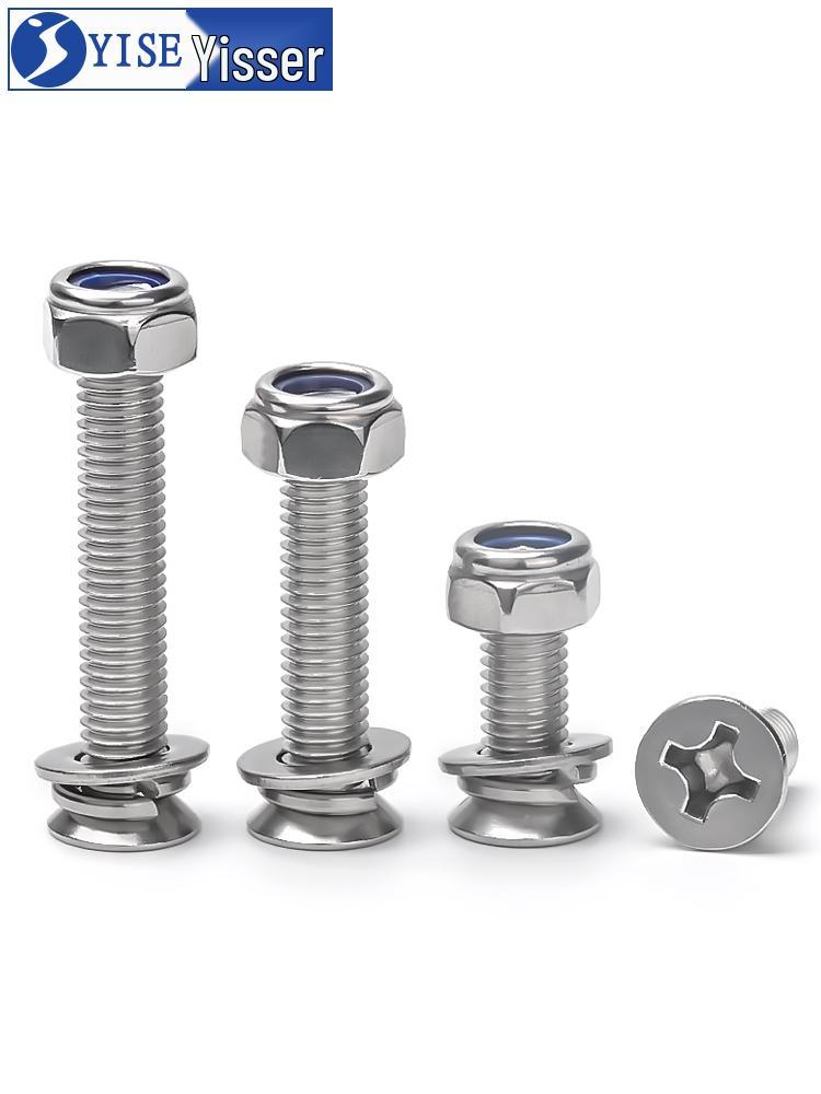 304 Stainless Steel Phillips Countersunk Screw Set with Anti-Loosening Nuts, Pan Head Screws, Nuts & Washers