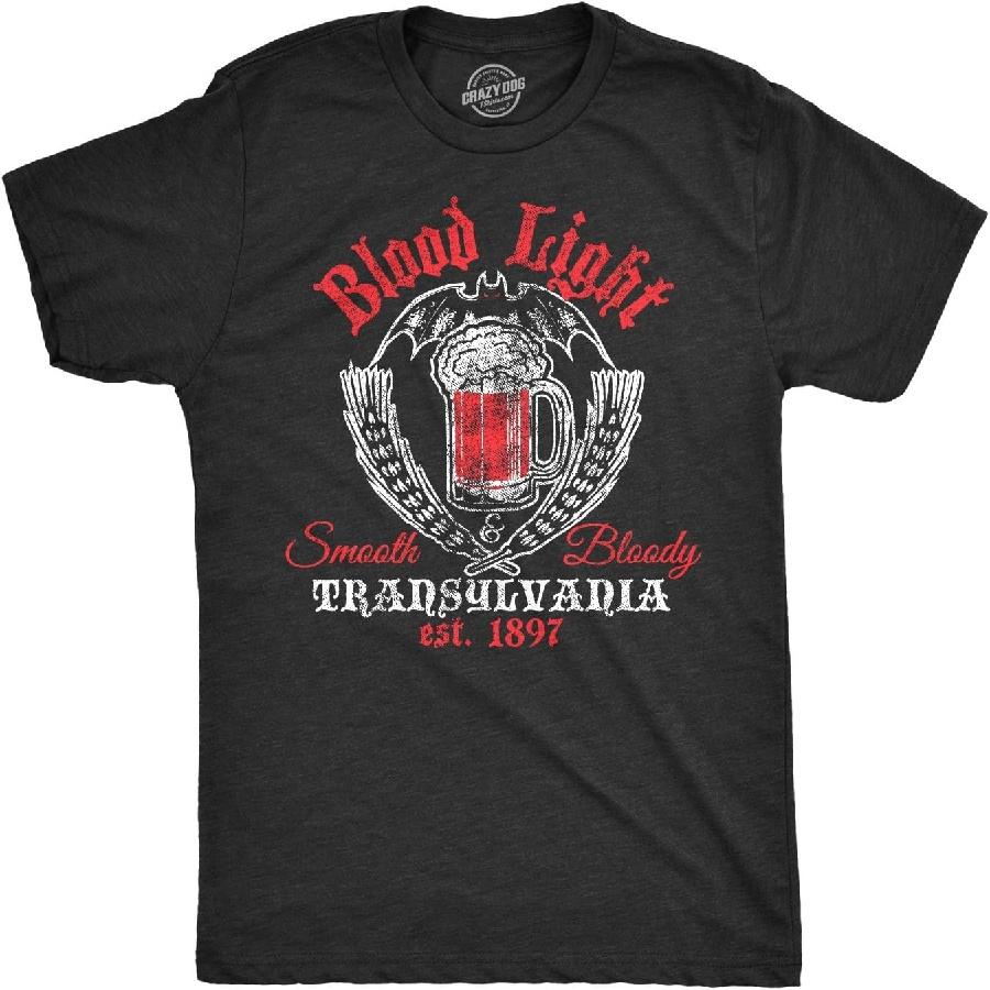 Mens Blood Light T Shirt Funny Halloween Beer Parody Vampire Tee for Guys S