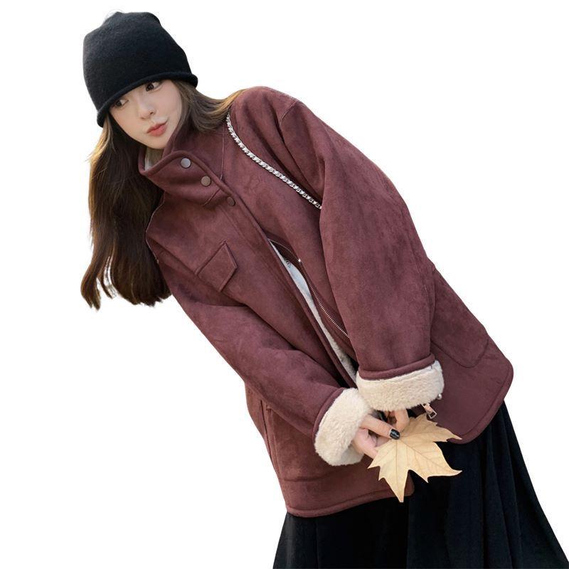 Ankora Red Fur One-piece Lamb Wool Coat for Women Winter New Small Casual Casual Plus Velvet Thickened Cotton Coat