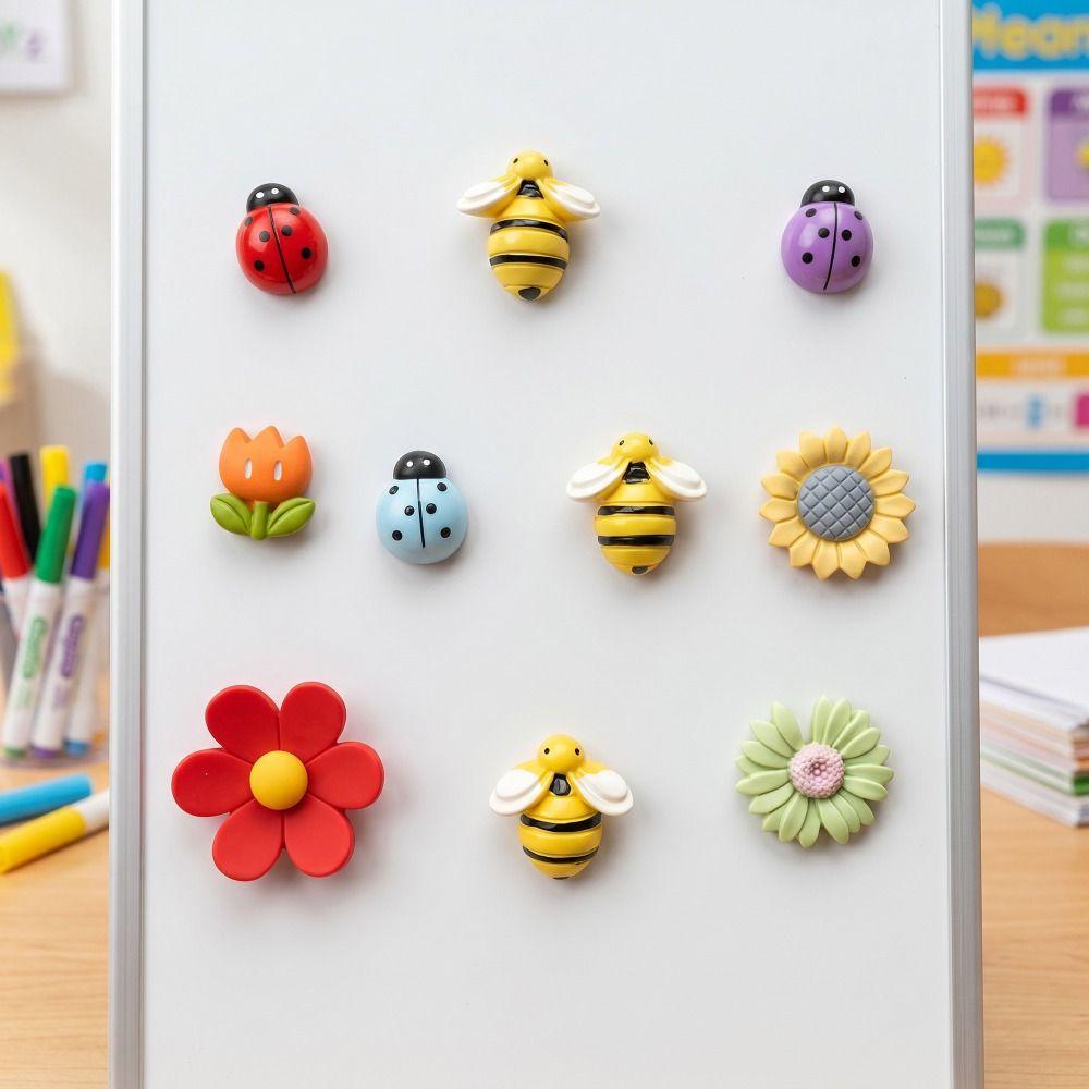 10pcs Tulip Flower Fridge Magnets Oval Shape Insect Refrigerator Sticker Home Decor