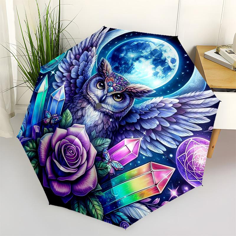 

1pc Moonlit Mystic Owl Crystal Garden Umbrella with Plastic Handle,Suitable for All Seasons Home Travel Outdoor UmbrellaB1884