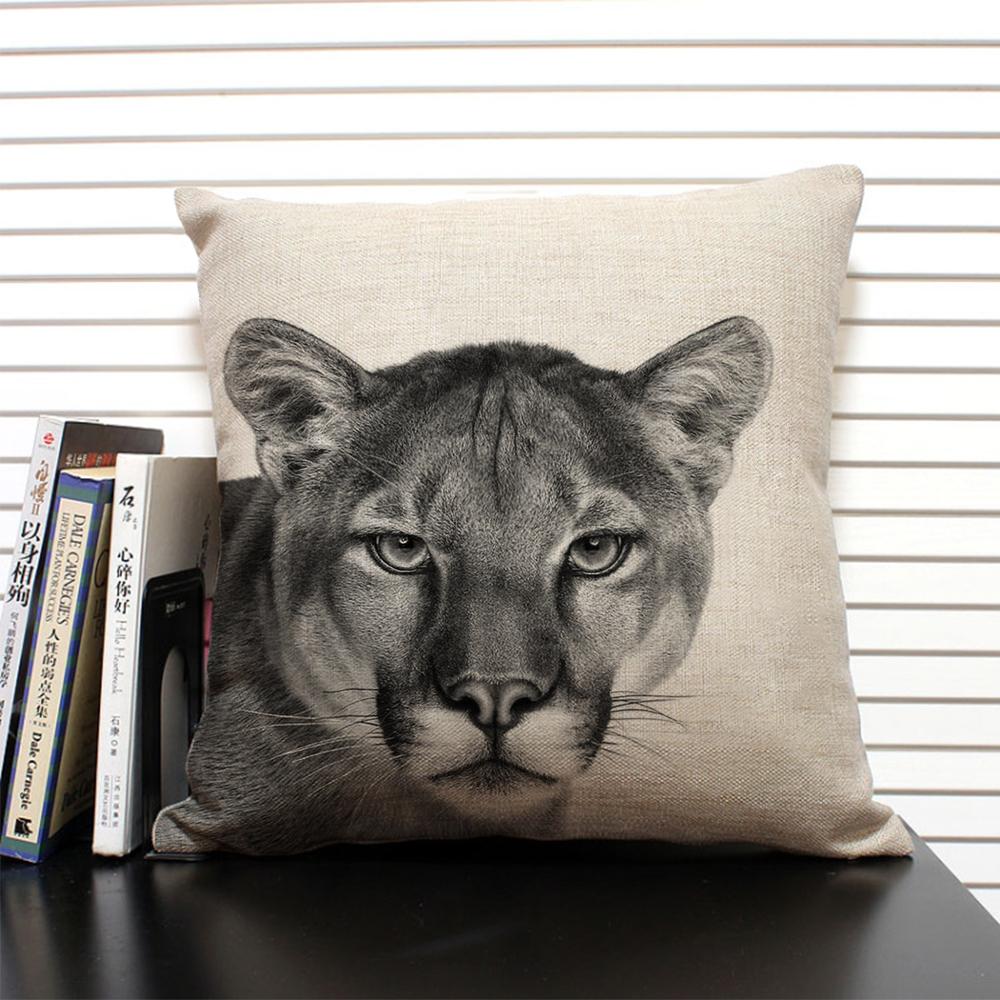 African Animal Lion Elephant Elk Decorative Pillow Cover Sofa Cushion Cover Farm Animal Portrait Linen Pillowcase 45x45cm