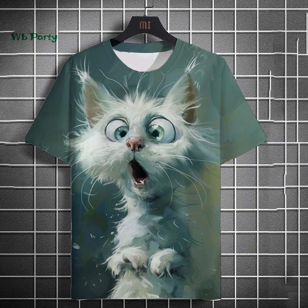 Cat Print Men's T-Shirt Summer Tops Casual Short-Sleeved Tee Men's Funny T-Shirts Oversized Men's Clothes Animal Graphic T-Shirt