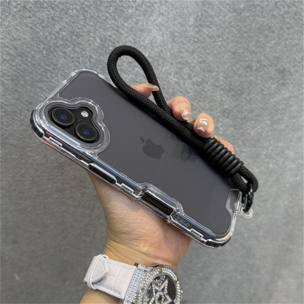 Luxury Matte Clear Shockproof Wrist Strap Lanyard Phone Case for iPhone 15 11 12 13 14 16 Pro Max Plus Hybrid Bumper Armor Cover