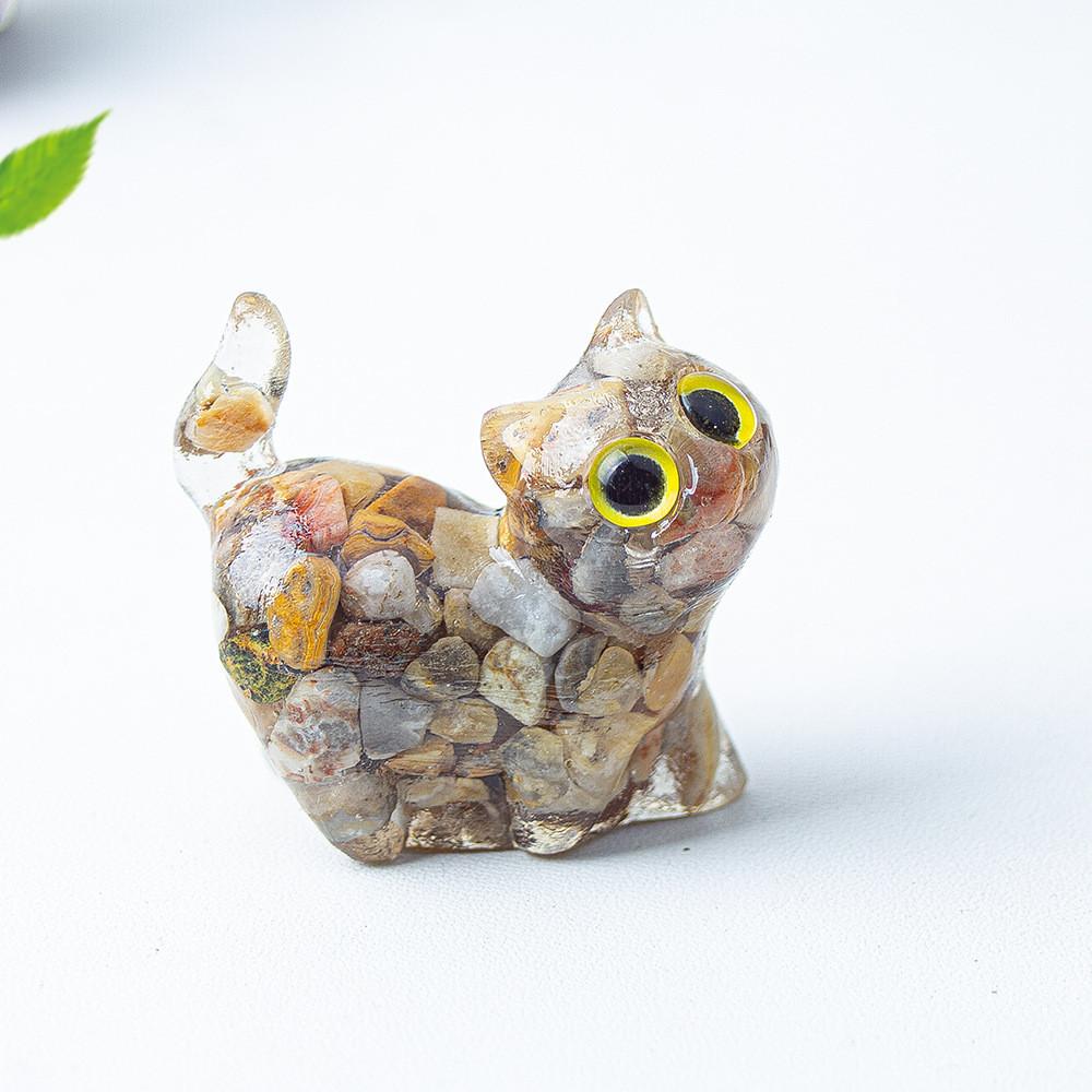 Figurine Artistique en Résine Chat de Cristal Faite à la Main avec un Design Dynamique Pour la Décoration Intérieure et les Cadeaux