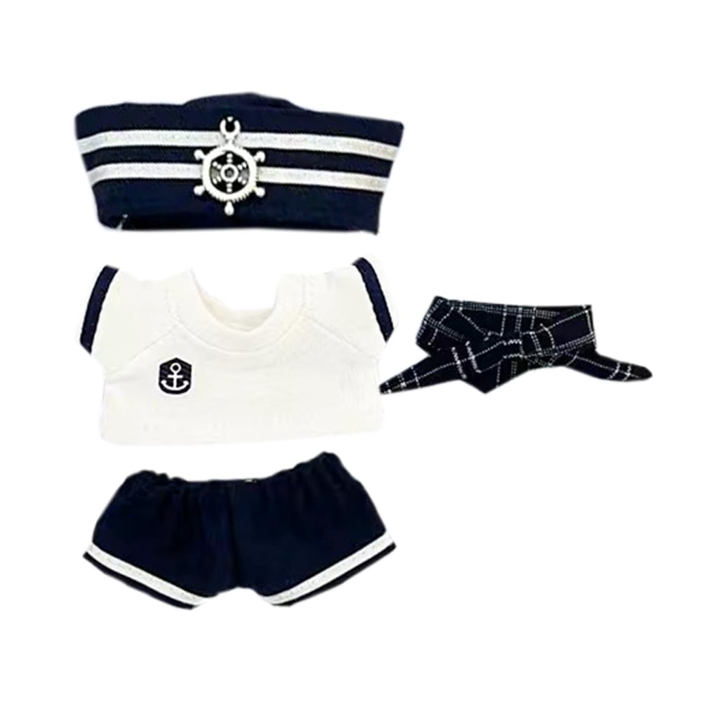 niannyyhouse 10cm Plush Doll Clothes Set (White) - Includes Scarf, Hat, T-Shirt, Pants, and Sailor Uniform