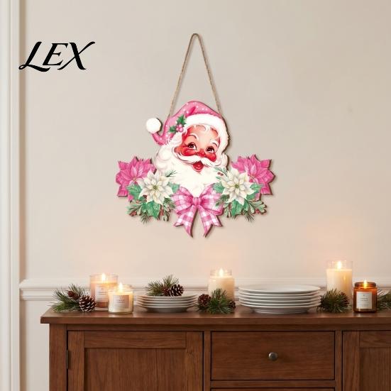 Santa Claus Decor Christmas Wooden Hanging Sign, 2D Snowman Welcome Door Plaque, Xmas Wall Farmhouse Art Ornament, Holiday for Front Porch, Entryway,