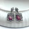 Jianjie Vintage Square Inlaid Red Zircon Charming Women's Earrings Hollow Carving Silver Elegant New Jewelry Accessories Trend