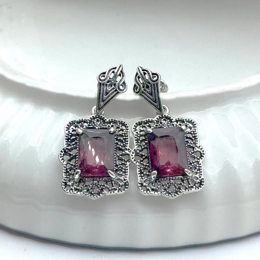 Jianjie Vintage Square Inlaid Red Zircon Charming Women's Earrings Hollow Carving Silver Elegant New Jewelry Accessories Trend