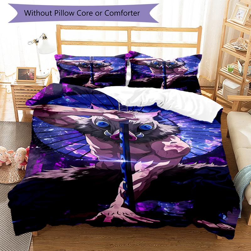 3pcs Demon Slayer Bedding Set Duvet Cover Closure Includes 1 Duvet Cover & 2 Pillowcases, Soft and Comfortable for All Seasons.
