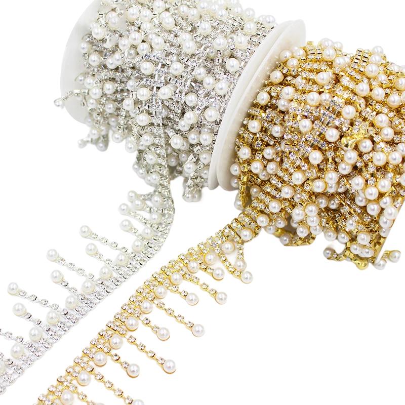 1 jard perłowy chwost kryształowy metalowy łańcuch DIY koronkowy lamówka z kryształkami naszywana odzież buty torba odzież zasłona dekoracje akcesoria