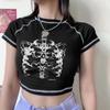 Y2K černá sladká dívka štíhlá lebka tisk zábavné vintage grafické oblečení crop top E-girl