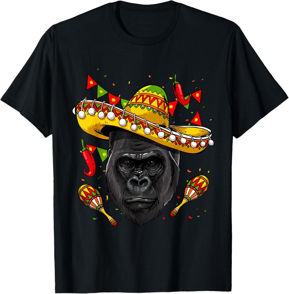 Gorilla Sombrero Fiesta Print Cotton Graphic Tee Cinco De Mayo T-Shirt for Men