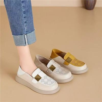 Hohle Tasche Kopf Sandalen Damen Sommer 2025 neue lässige Lochschuhe weiches Leder Retro atmungsaktiv flachsohlig weiche Einzelschuhe