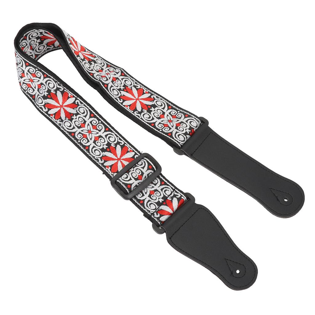 Guitar Strap Leather Embroidered Thickened Wear Resistant Adjustable Length Belt Red