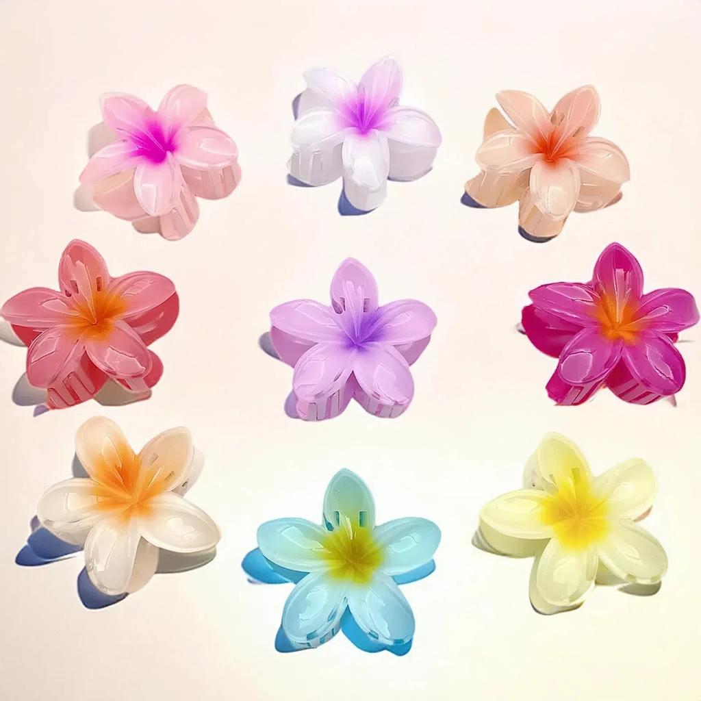 2025Hawaiian Summer Hair Claw Clips Set Tropical Flower Hairpins With Gradient Design Beach Vacation Hair Accessories Collection