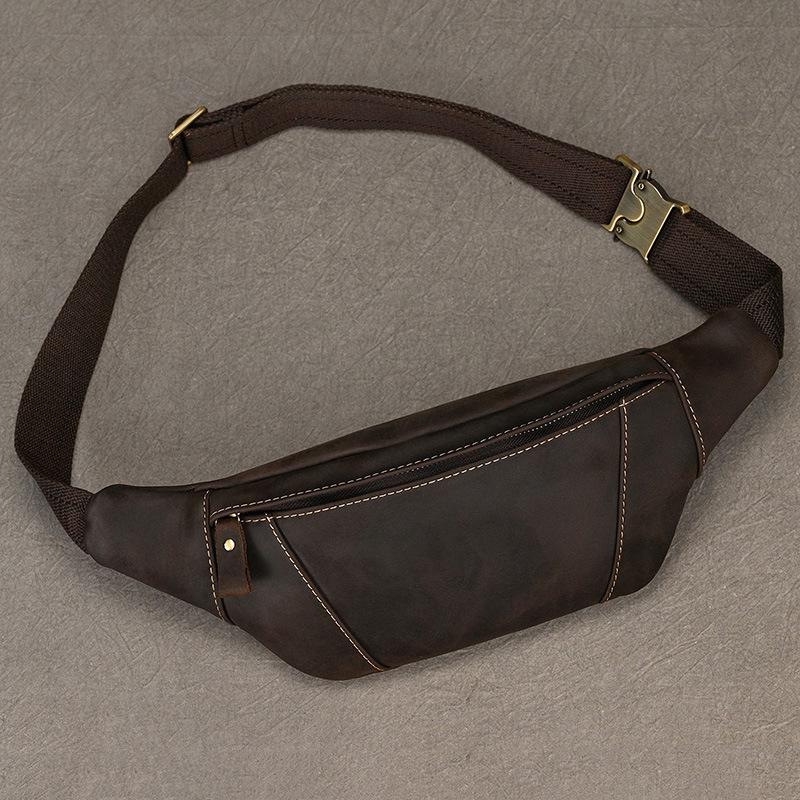 Marsupio da Uomo in Pelle Crazy Horse Borsa a Tracolla in Pelle Douyin Borsa Multifunzionale da Petto per Sport all'Aperto Marsupio da Donna per Telefono Cellulare