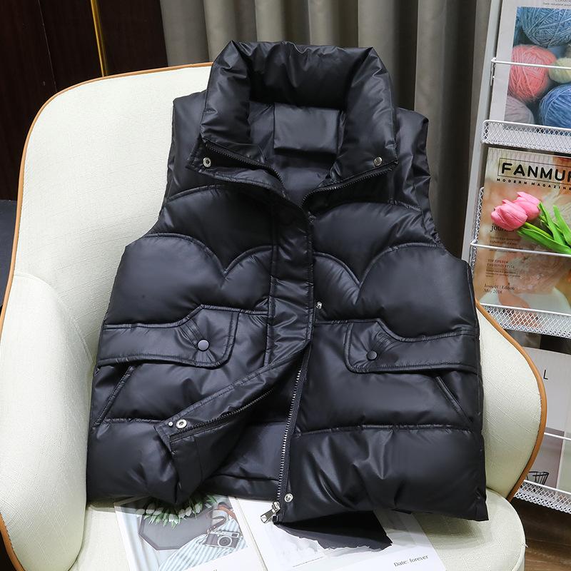 

Осенне-зимний женский жилет с воротником-стойкой, утепленный ветрозащитный теплый жилет, свободная куртка без рукавов M чёрный