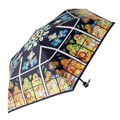 Cat Art Folding Umbrella for Sunny and Rainy Days Umbrella Stained Glass of Cathedral In Myasa [CAT ART] (with Case) St. Nyat's Prague/Alfonso (Black)