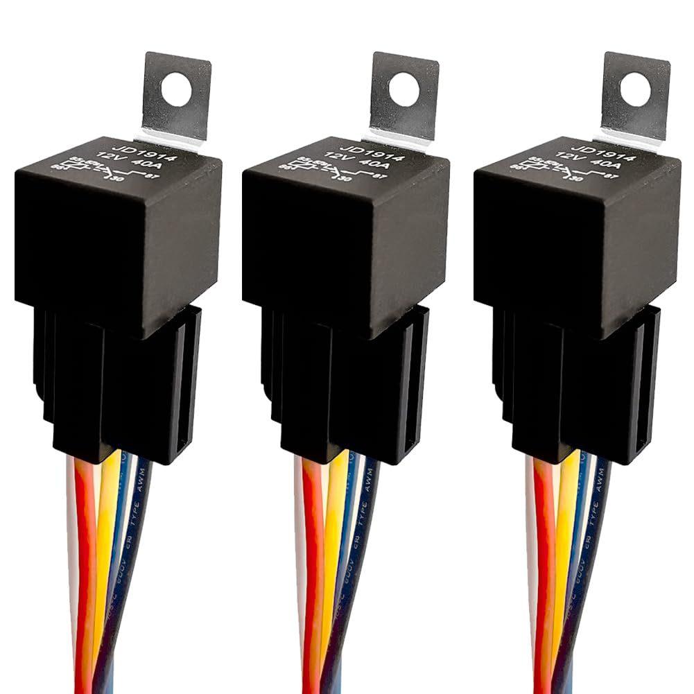 5PCS 4Pin 5Pin Waterproof Automotive Relay 12V 24V 40A Car Relay with Black Red Copper Terminal Auto Relay with  Relay Socket