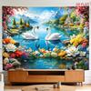 Elegant Swan Floral Lake Landscape Tapestry Wall Mural Print Home Decor Art Canvas Hanging Decoration for Living Room