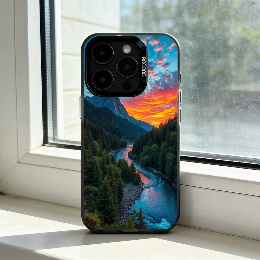 Mountain Forest Sunlight Phone Case For iPhone 17,16,15,14,13,12,11 Plus,Pro Max,XS,Colorful Silver Black Cover