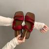 Popular Retro Red One-word Thick-soled Slippers Women's Summer Wear 2025 New High-end Skirt Cool Slippers