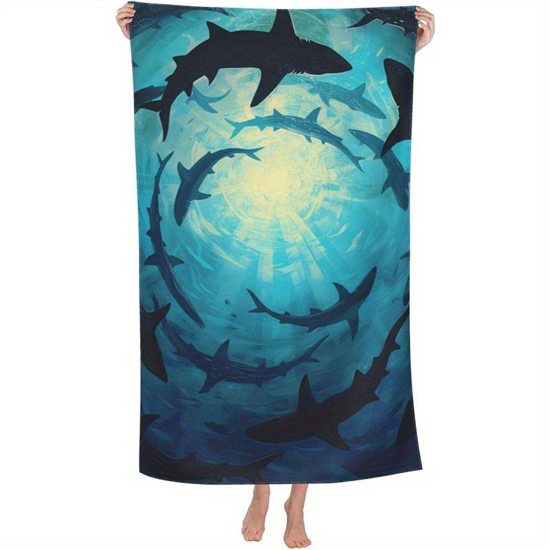 

Beach towel shark print pattern sun protection windproof suitable for swimming pool camping travel blanket W40*H60(CM)