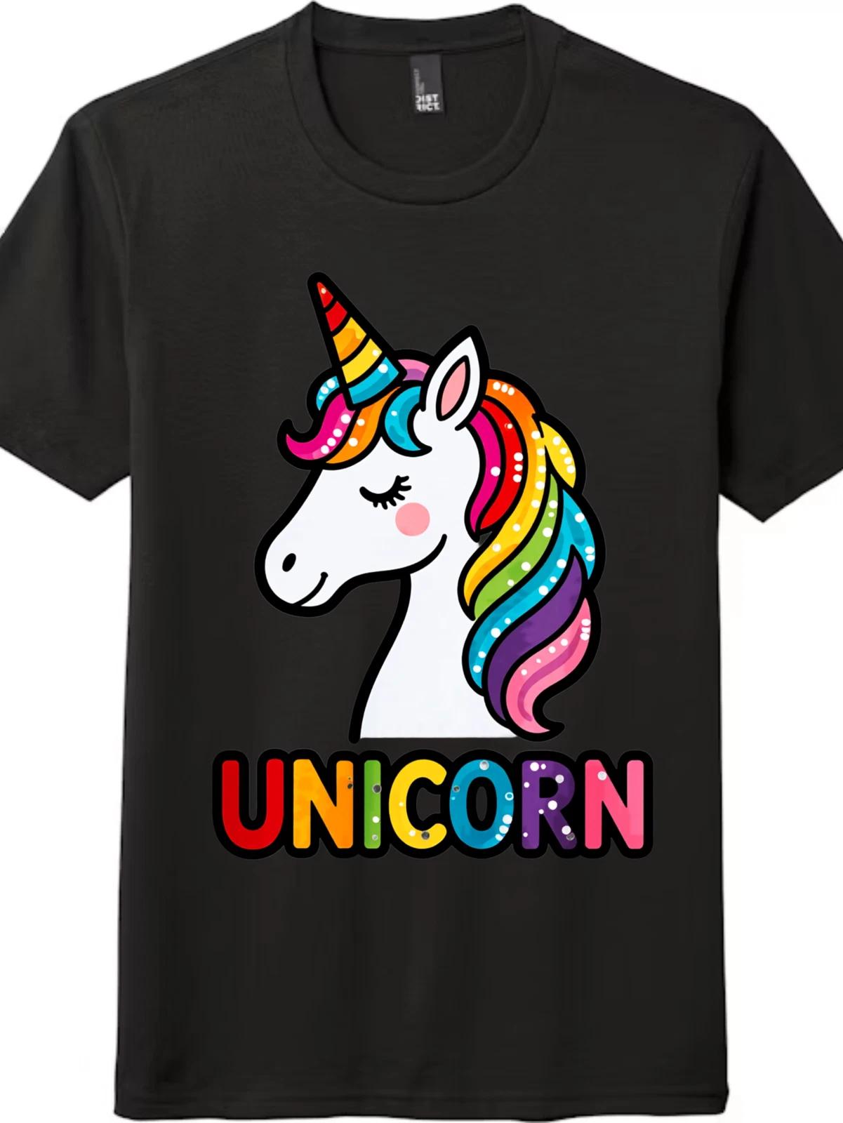 Cute Unicorn UNICORN Tee,Dreamy Rainbow Animal Graphic Shirt,Casual Festival Top M