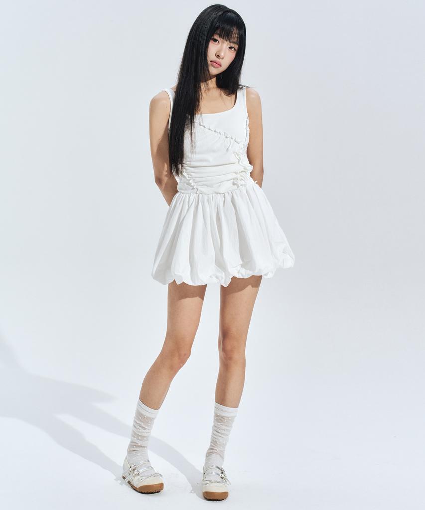 ZEROPLANET Ayla Shirred Mini Dress White